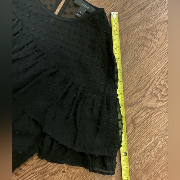 J. Crew Black Silk-Blend Ruffle Polka Dot Blouse - Size 0 - Picture 7 of 9